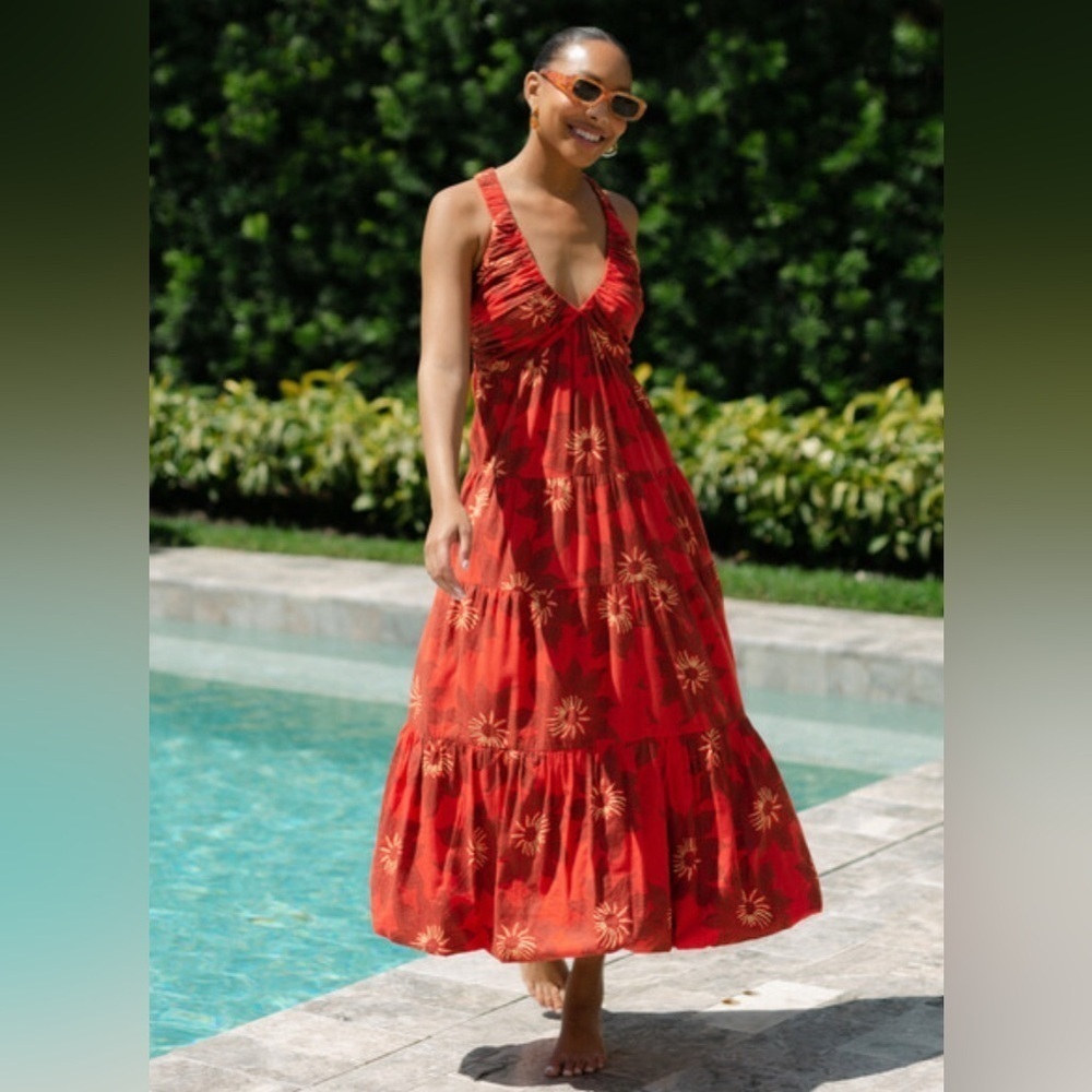 Tuckernuck OMIKA Sorrento A-Line 4-Tier Maxi Dress, Red